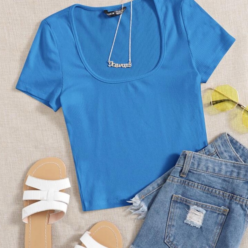 Blue Ribbed Women's Top